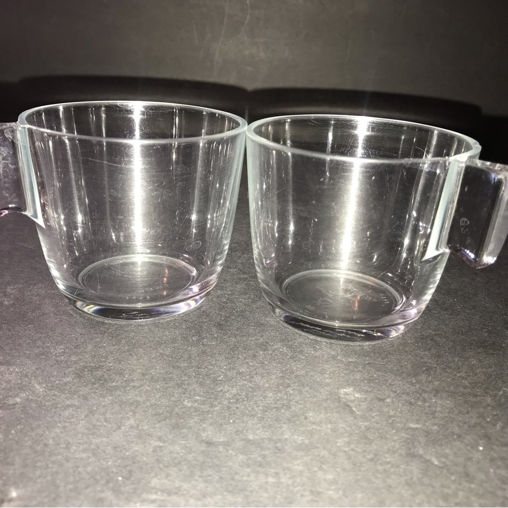 2 IKEA 22648 Unique Rare COFFEE CUPS - MUGS Clear Glass  SQUARE HANDLE